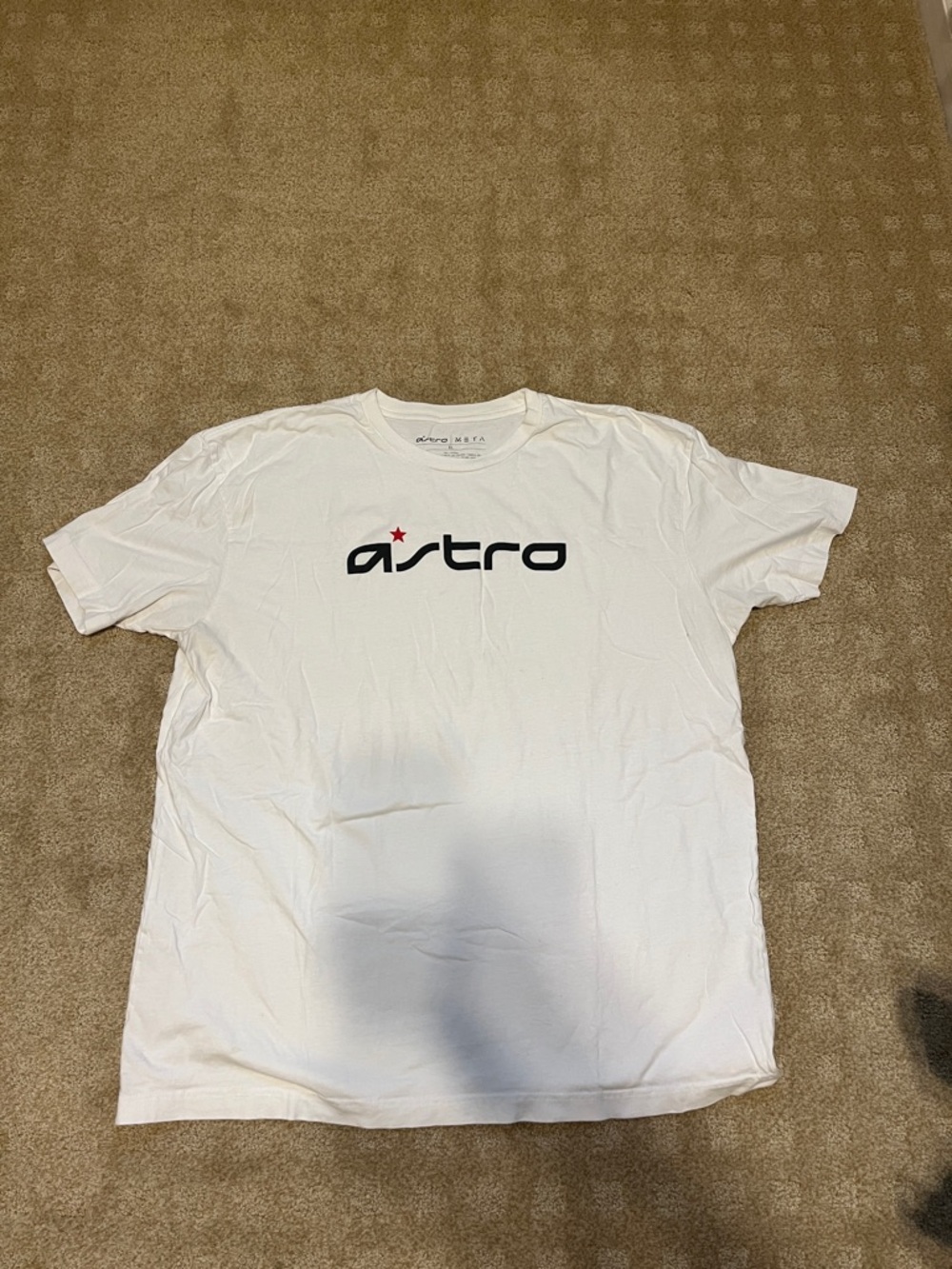 XL Astro gaming  White Short Sleeve Tee with Black Logo and Red Star by Meta